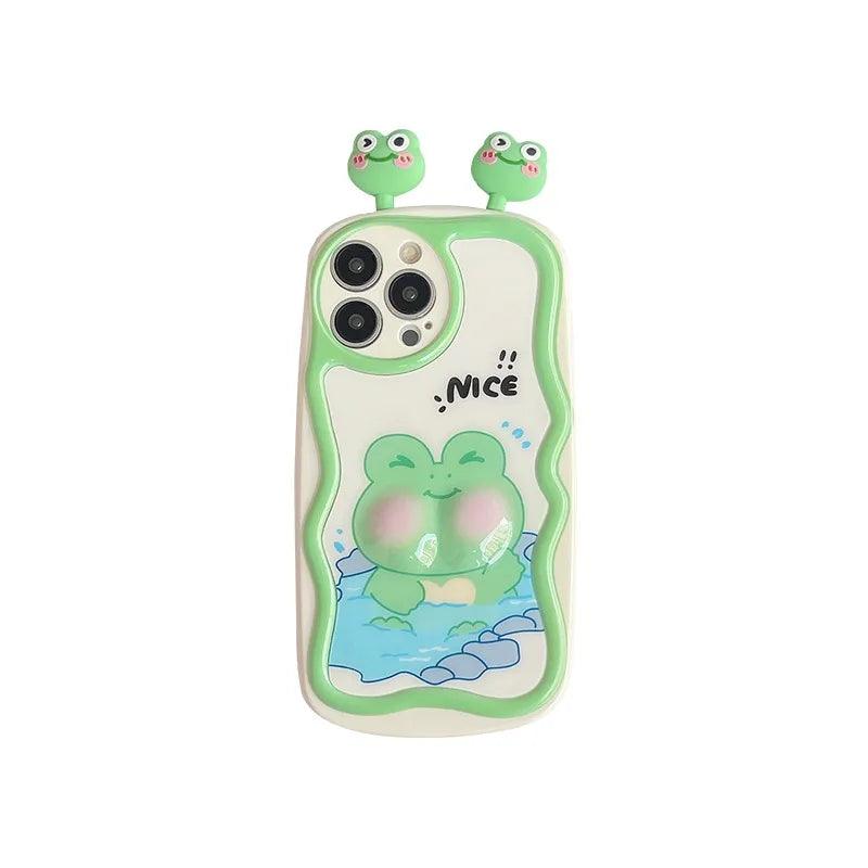 TSP88 Cute Phone Cases For iPhone 11, 12, 13, 14, 15 Pro Max - 3D Swimming Bear Frog Pattern - Wavy Cover - Touchy Style