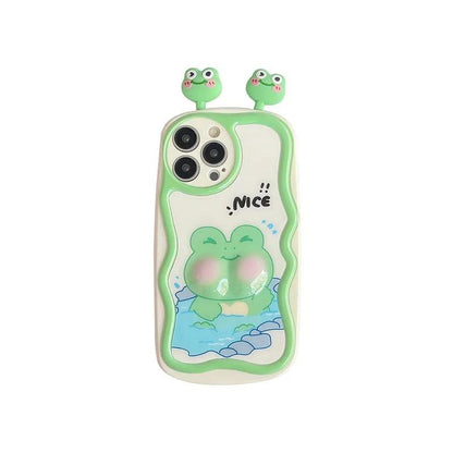 TSP88 Cute Phone Cases For iPhone 11, 12, 13, 14, 15 Pro Max - 3D Swimming Bear Frog Pattern - Wavy Cover - Touchy Style