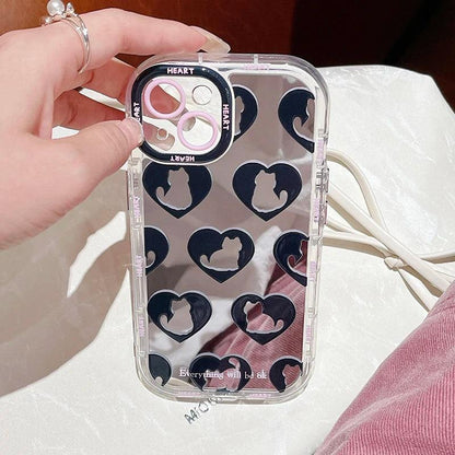 TSP90 Cute Phone Cases For iPhone 15 Pro Max, 14, 13, 11, and 12 - Cat Heart Plating Mirror Back Cover - Touchy Style