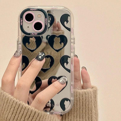 TSP90 Cute Phone Cases For iPhone 15 Pro Max, 14, 13, 11, and 12 - Cat Heart Plating Mirror Back Cover - Touchy Style