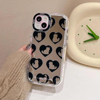 TSP90 Cute Phone Cases For iPhone 15 Pro Max, 14, 13, 11, and 12 - Cat Heart Plating Mirror Back Cover - Touchy Style