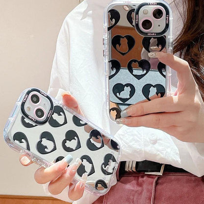 TSP90 Cute Phone Cases For iPhone 15 Pro Max, 14, 13, 11, and 12 - Cat Heart Plating Mirror Back Cover - Touchy Style