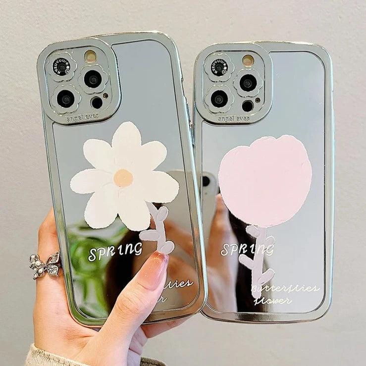 TSP91 Cute Phone Cases For iPhone 15 Pro Max, 14, 13, 12, and 11 - Plating Mirror Tulip Back Cover - Touchy Style