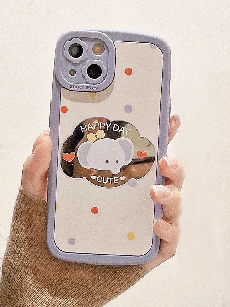 TSP93 Cute Phone Cases For iPhone 15 Pro Max, 14, 13, 12, and 11 - Lovely Bear Elephant Makeup Mirror Back Cover - Touchy Style