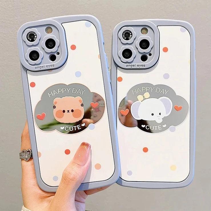 TSP93 Cute Phone Cases For iPhone 15 Pro Max, 14, 13, 12, and 11 - Lovely Bear Elephant Makeup Mirror Back Cover - Touchy Style