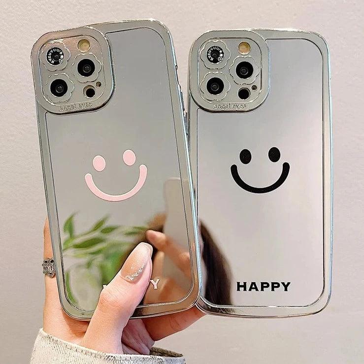 TSP94 Cute Phone Cases For iPhone 15, 14, 13, 11, and 12 Pro Max - Happy Smile Electroplated Makeup Mirror Back Cover - Touchy Style