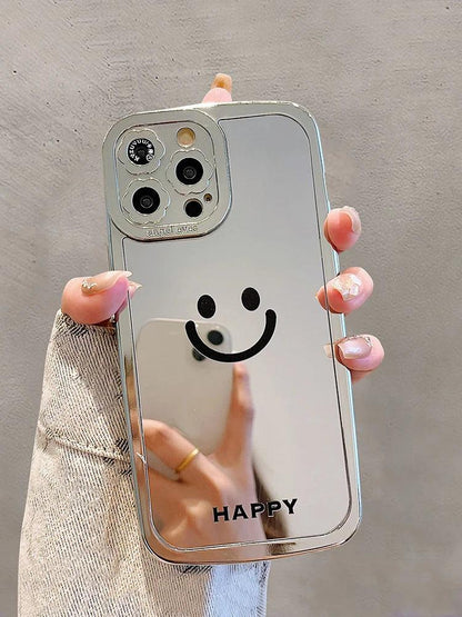 TSP94 Cute Phone Cases For iPhone 15, 14, 13, 11, and 12 Pro Max - Happy Smile Electroplated Makeup Mirror Back Cover - Touchy Style