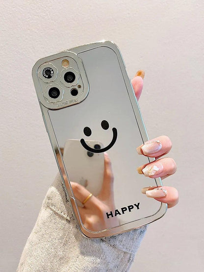 TSP94 Cute Phone Cases For iPhone 15, 14, 13, 11, and 12 Pro Max - Happy Smile Electroplated Makeup Mirror Back Cover - Touchy Style