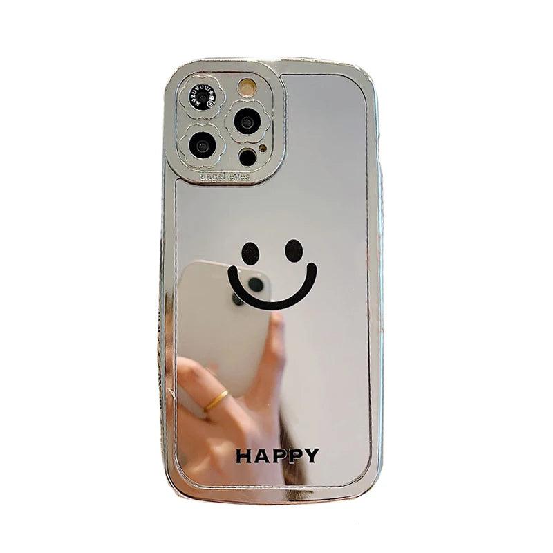 TSP94 Cute Phone Cases For iPhone 15, 14, 13, 11, and 12 Pro Max - Happy Smile Electroplated Makeup Mirror Back Cover - Touchy Style