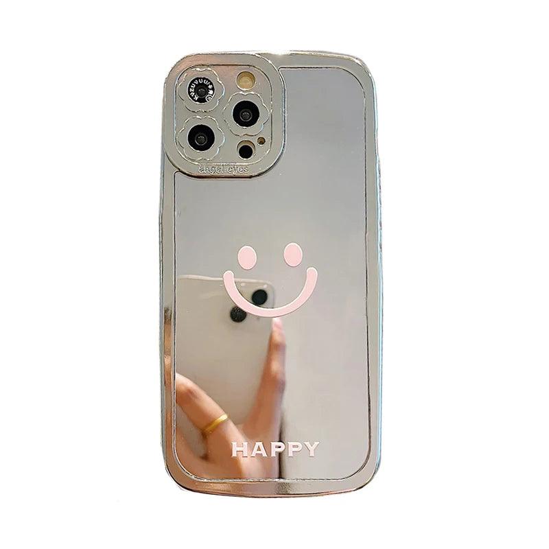 TSP94 Cute Phone Cases For iPhone 15, 14, 13, 11, and 12 Pro Max - Happy Smile Electroplated Makeup Mirror Back Cover - Touchy Style