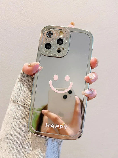 TSP94 Cute Phone Cases For iPhone 15, 14, 13, 11, and 12 Pro Max - Happy Smile Electroplated Makeup Mirror Back Cover - Touchy Style