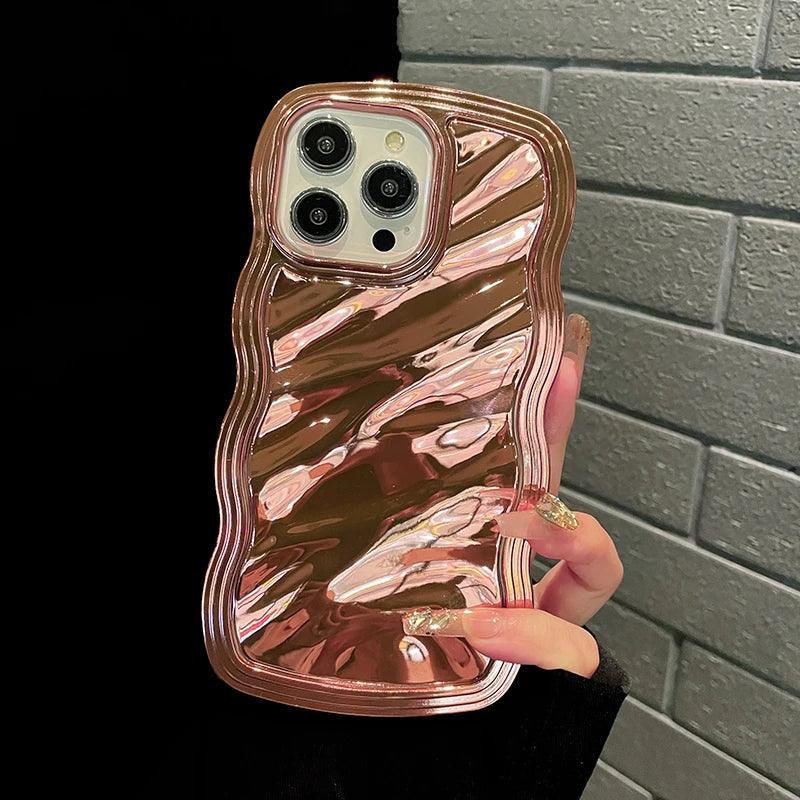 TSP95 Cute Phone Cases For iPhone 15 Pro Max, 14, 13, 11, and 12 - Electroplated Metallic Color - Wavy Cover - Touchy Style