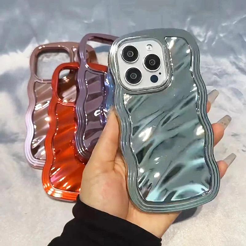 TSP95 Cute Phone Cases For iPhone 15 Pro Max, 14, 13, 11, and 12 - Electroplated Metallic Color - Wavy Cover - Touchy Style