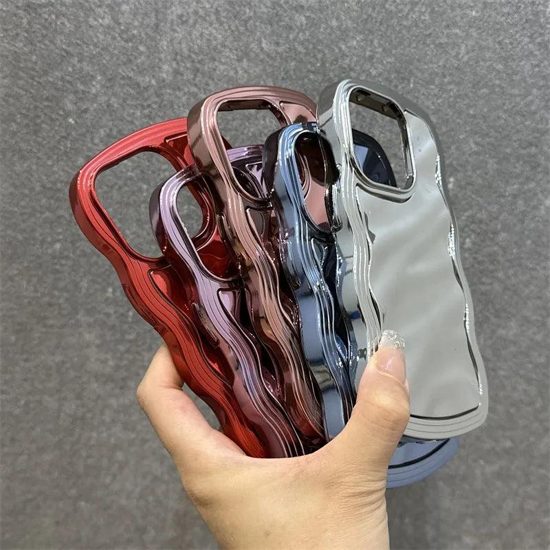 TSP95 Cute Phone Cases For iPhone 15 Pro Max, 14, 13, 11, and 12 - Electroplated Metallic Color - Wavy Cover - Touchy Style