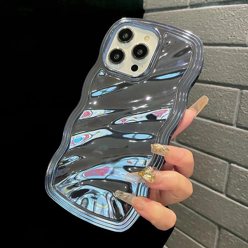 TSP95 Cute Phone Cases For iPhone 15 Pro Max, 14, 13, 11, and 12 - Electroplated Metallic Color - Wavy Cover - Touchy Style