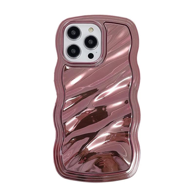 TSP95 Cute Phone Cases For iPhone 15 Pro Max, 14, 13, 11, and 12 - Electroplated Metallic Color - Wavy Cover - Touchy Style