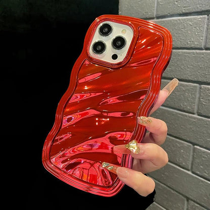 TSP95 Cute Phone Cases For iPhone 15 Pro Max, 14, 13, 11, and 12 - Electroplated Metallic Color - Wavy Cover - Touchy Style