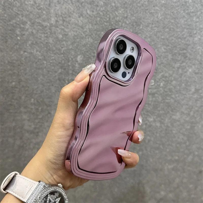 TSP95 Cute Phone Cases For iPhone 15 Pro Max, 14, 13, 11, and 12 - Electroplated Metallic Color - Wavy Cover - Touchy Style