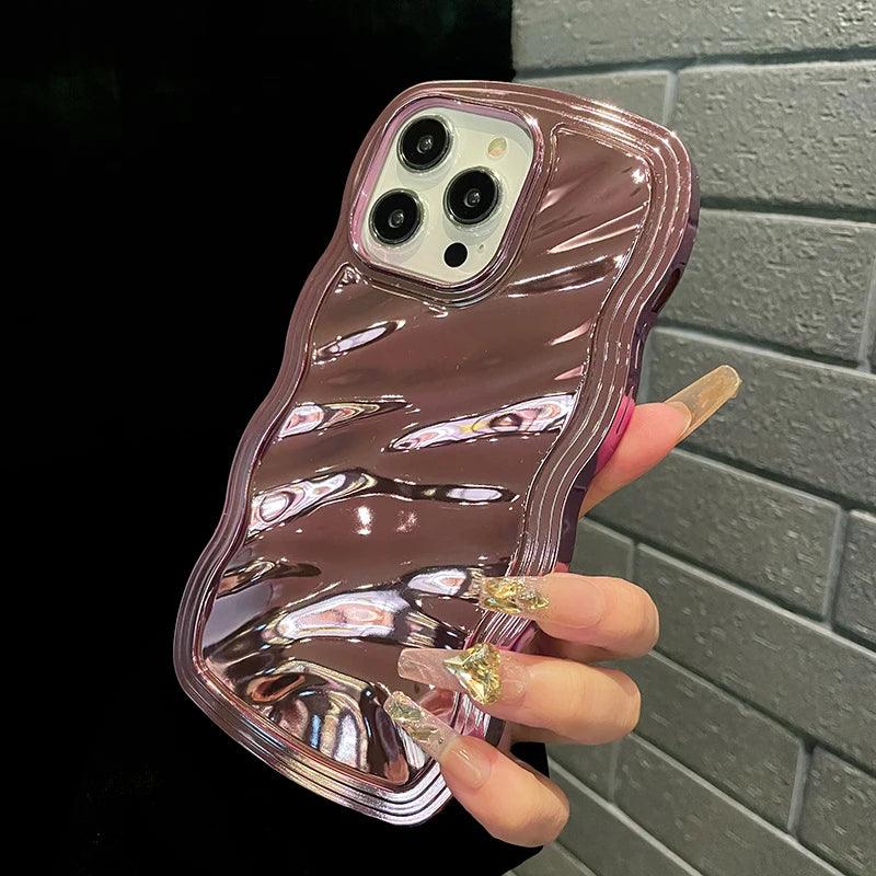 TSP95 Cute Phone Cases For iPhone 15 Pro Max, 14, 13, 11, and 12 - Electroplated Metallic Color - Wavy Cover - Touchy Style