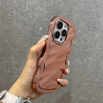 TSP95 Cute Phone Cases For iPhone 15 Pro Max, 14, 13, 11, and 12 - Electroplated Metallic Color - Wavy Cover - Touchy Style