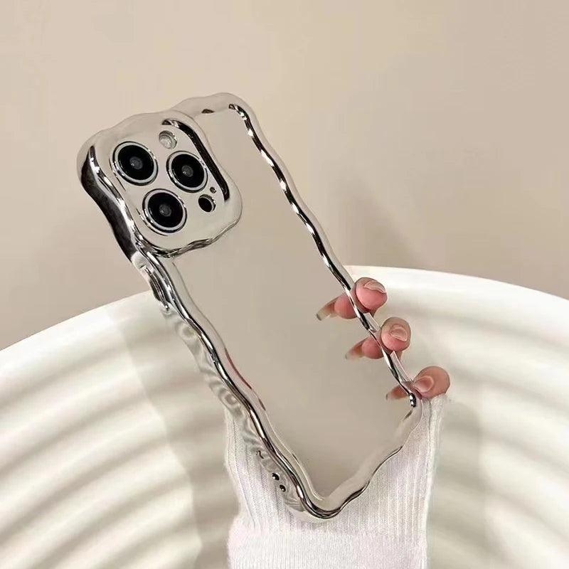TSP97 Cute Phone Cases For iPhone 15 Pro Max, 13, 11, 12, or 14 Plus - Electroplated Metallic Color - Wavy Border - Touchy Style