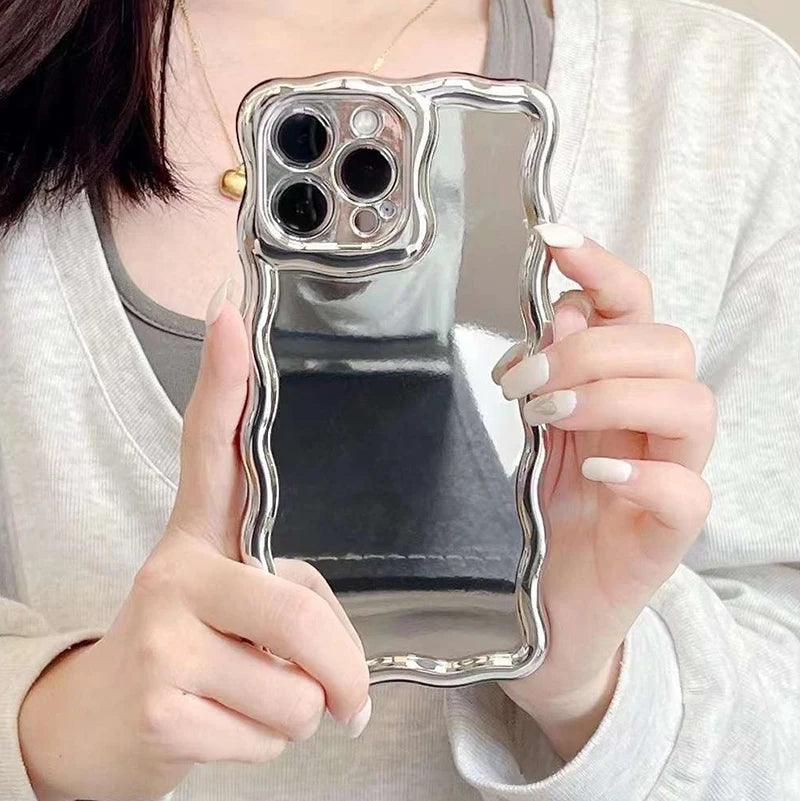 TSP97 Cute Phone Cases For iPhone 15 Pro Max, 13, 11, 12, or 14 Plus - Electroplated Metallic Color - Wavy Border - Touchy Style