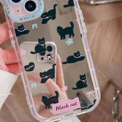 TSP98 Cute Phone Cases For iPhone 15, 14, 13, 11, and 12 Pro Max - Lovely Black Cat Pattern - Mirror Back Cover - Touchy Style