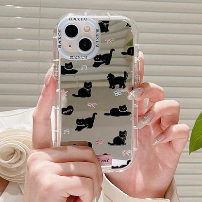 TSP98 Cute Phone Cases For iPhone 15, 14, 13, 11, and 12 Pro Max - Lovely Black Cat Pattern - Mirror Back Cover - Touchy Style