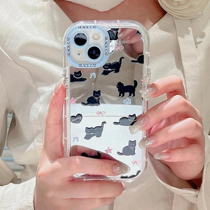 TSP98 Cute Phone Cases For iPhone 15, 14, 13, 11, and 12 Pro Max - Lovely Black Cat Pattern - Mirror Back Cover - Touchy Style