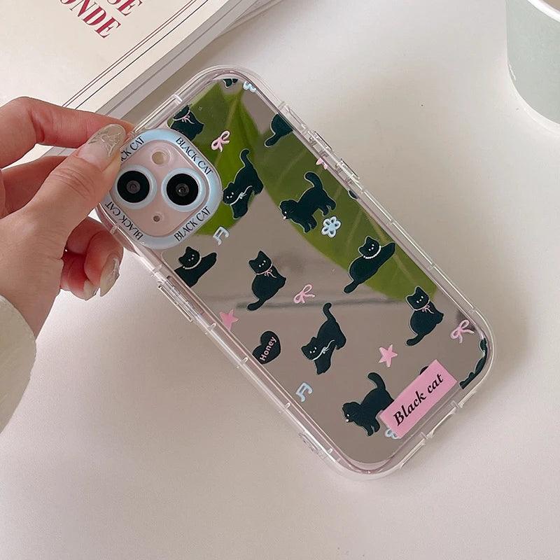 TSP98 Cute Phone Cases For iPhone 15, 14, 13, 11, and 12 Pro Max - Lovely Black Cat Pattern - Mirror Back Cover - Touchy Style