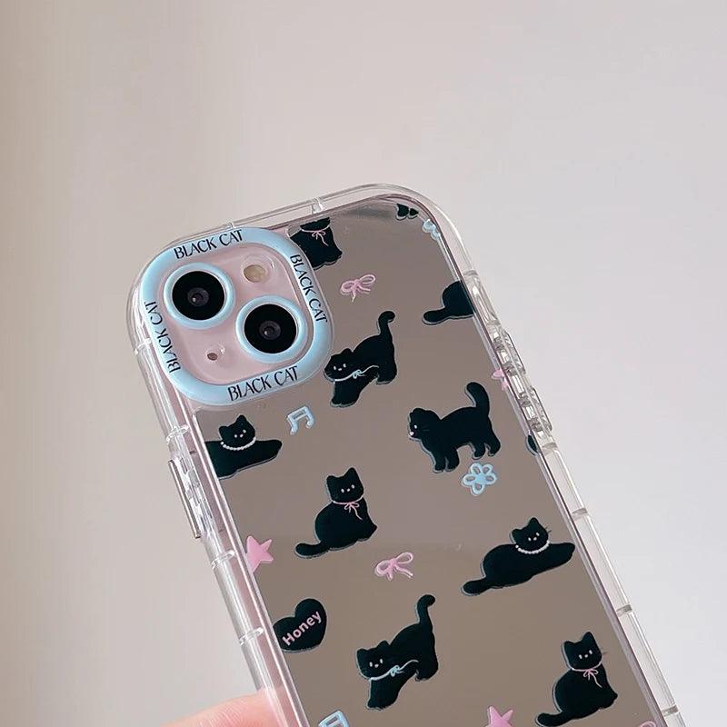 TSP98 Cute Phone Cases For iPhone 15, 14, 13, 11, and 12 Pro Max - Lovely Black Cat Pattern - Mirror Back Cover - Touchy Style