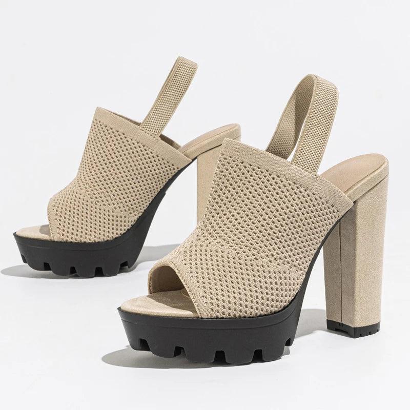 TSS40 Stretch Fabric Chunky High Heels - Women&