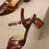 TSS44 Leather Chunky Heel Sandals - Women&