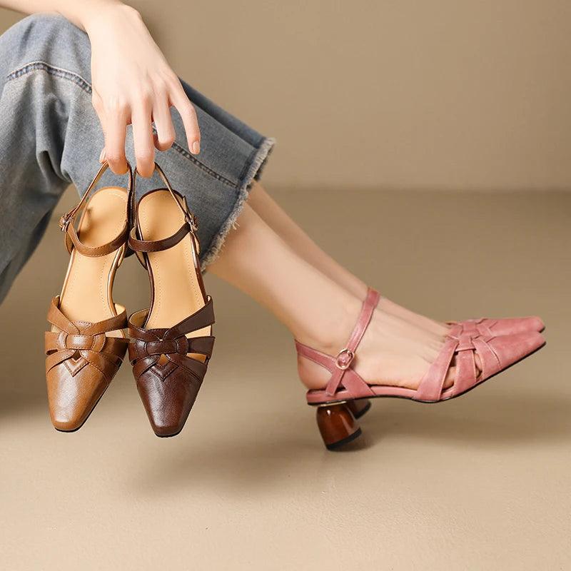 TSS44 Leather Chunky Heel Sandals - Women&