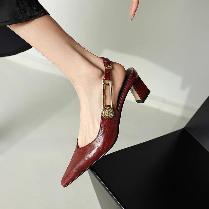 TSS56 Leather Thick Heel Sandals - Women&