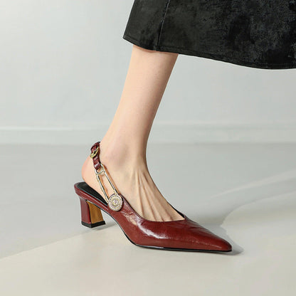 TSS56 Leather Thick Heel Sandals - Women&