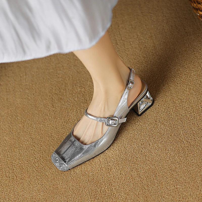 TSS73 Leather Sandals Thick Heels - Women&