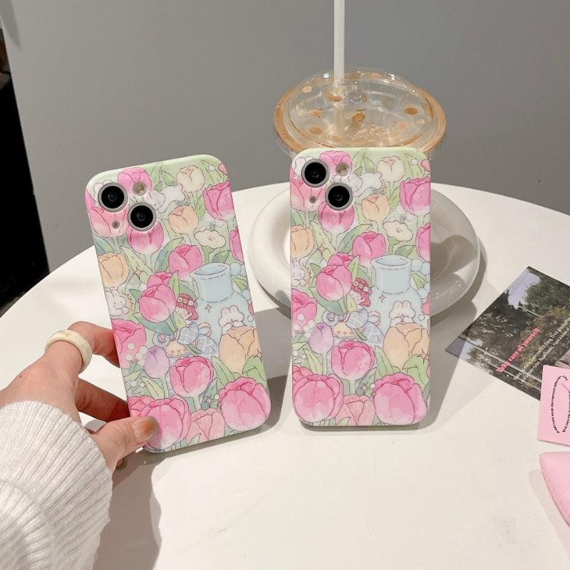 Tulip Garden Flowers Cute Phone Case - For iPhone 14, 13, 12, 11 Pro Max Cover - Touchy Style