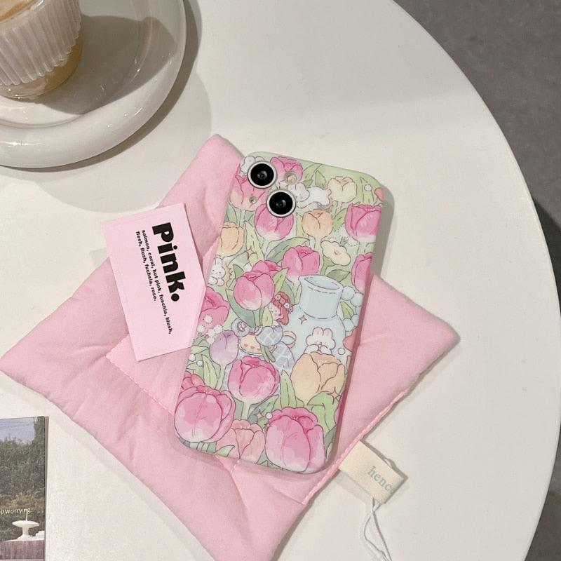 Tulip Garden Flowers Cute Phone Case - For iPhone 14, 13, 12, 11 Pro Max Cover - Touchy Style