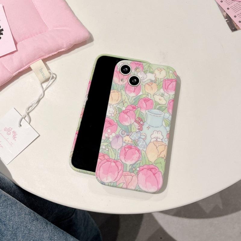 Tulip Garden Flowers Cute Phone Case - For iPhone 14, 13, 12, 11 Pro Max Cover - Touchy Style