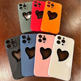 Ultra-Thin Cute Heart Hollow Phone Case for iPhone 14, 13, 12, 11 Pro Max, 14 Plus, and 11 with Matte Lens Film - Touchy Style .