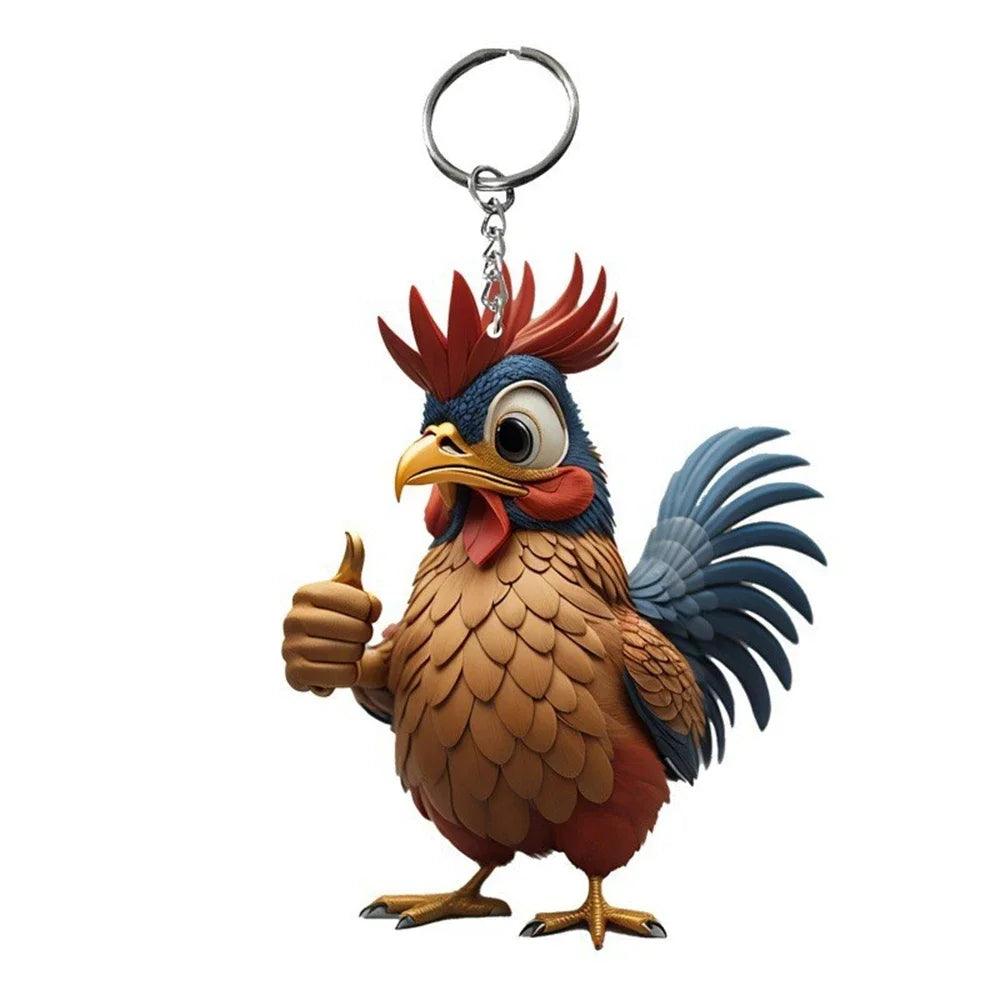 Unique Keychains - 3D Acrylic Cartoon Rooster - Chicken Shape - TSKC13 Design - Touchy Style