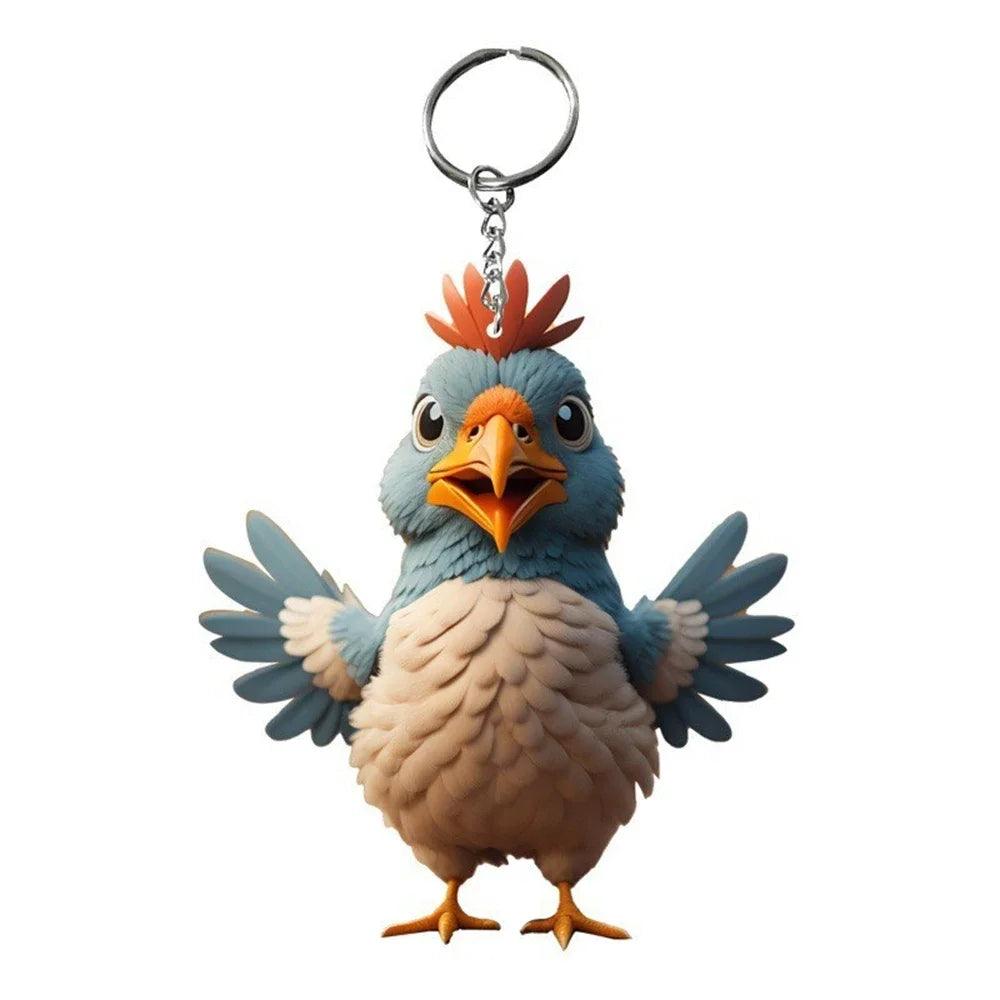 Unique Keychains - 3D Acrylic Cartoon Rooster - Chicken Shape - TSKC13 Design - Touchy Style