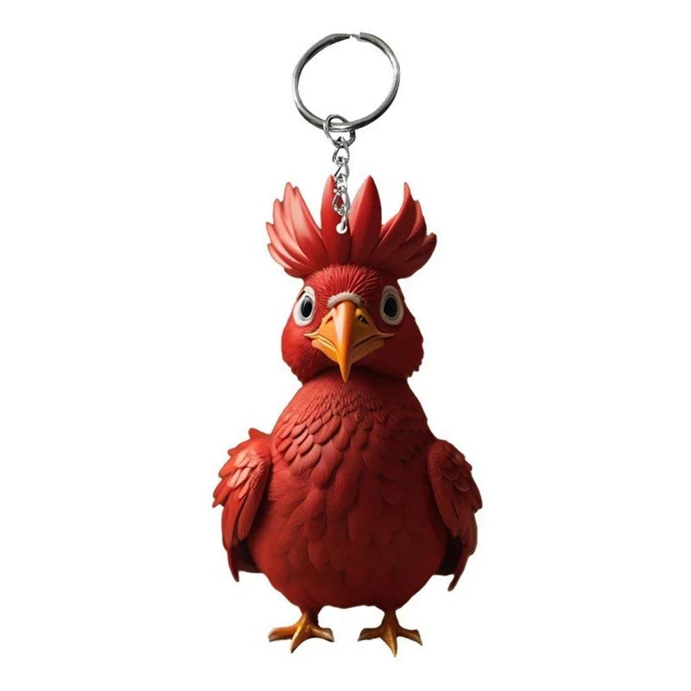 Unique Keychains - 3D Acrylic Cartoon Rooster - Chicken Shape - TSKC13 Design - Touchy Style