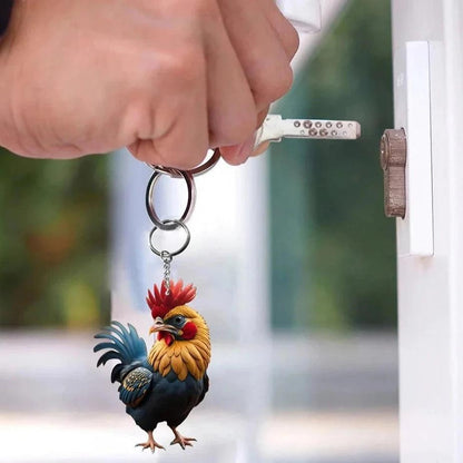 Unique Keychains - 3D Acrylic Cartoon Rooster - Chicken Shape - TSKC13 Design - Touchy Style