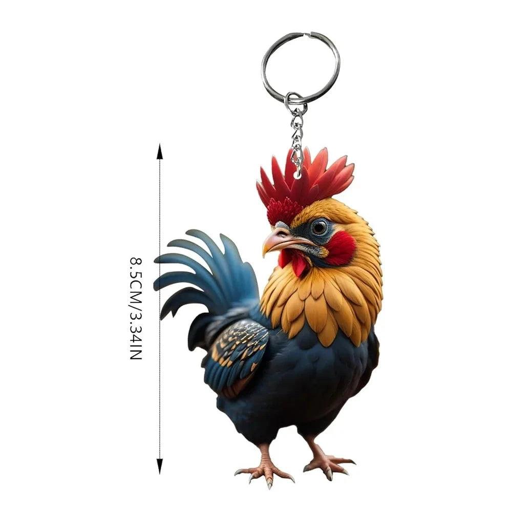 Unique Keychains - 3D Acrylic Cartoon Rooster - Chicken Shape - TSKC13 Design - Touchy Style