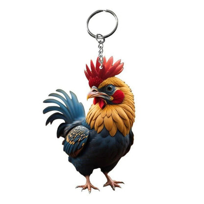 Unique Keychains - 3D Acrylic Cartoon Rooster - Chicken Shape - TSKC13 Design - Touchy Style