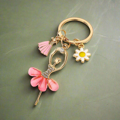 Unique Keychains - Angel Dancing - Zircon Inlaid Ballerina Charms With Key Holder - TSKC11 - Touchy Style