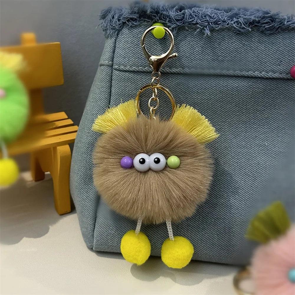 Unique Keychains - Cartoon Pompom Plush Big Eyes Doll Pendant Keyring - TSKC15 - Touchy Style