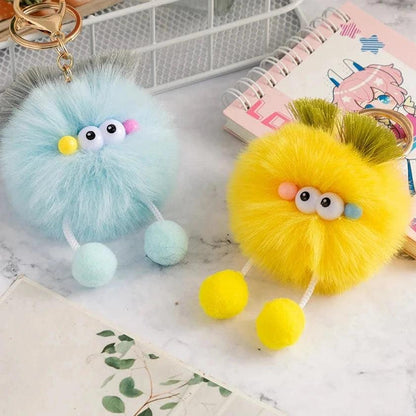 Unique Keychains - Cartoon Pompom Plush Big Eyes Doll Pendant Keyring - TSKC15 - Touchy Style